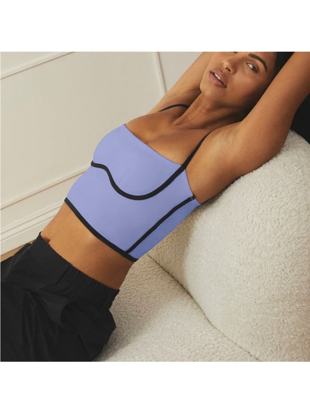 Alo Yoga Airbrush Streamlined Bra Tank indigo blue/contrast black adjustable S